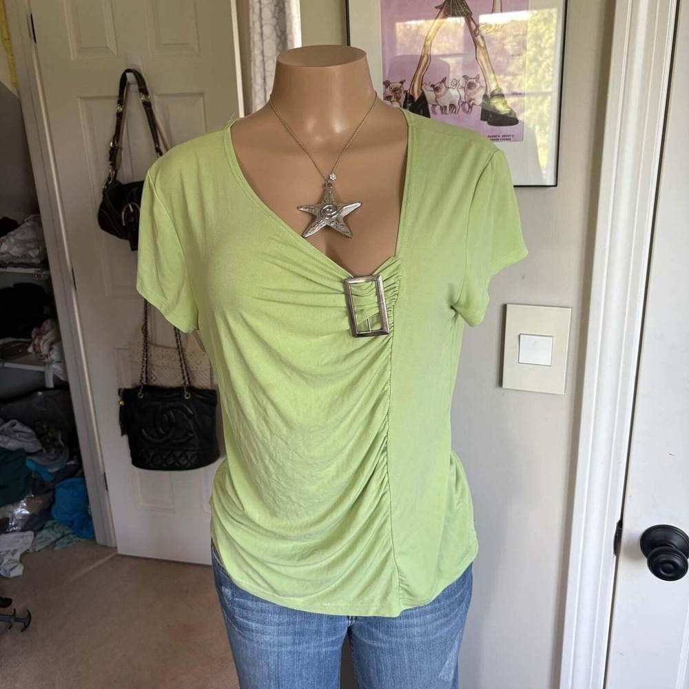 y2k 2000s fairy lime green buckle ruched fitted top